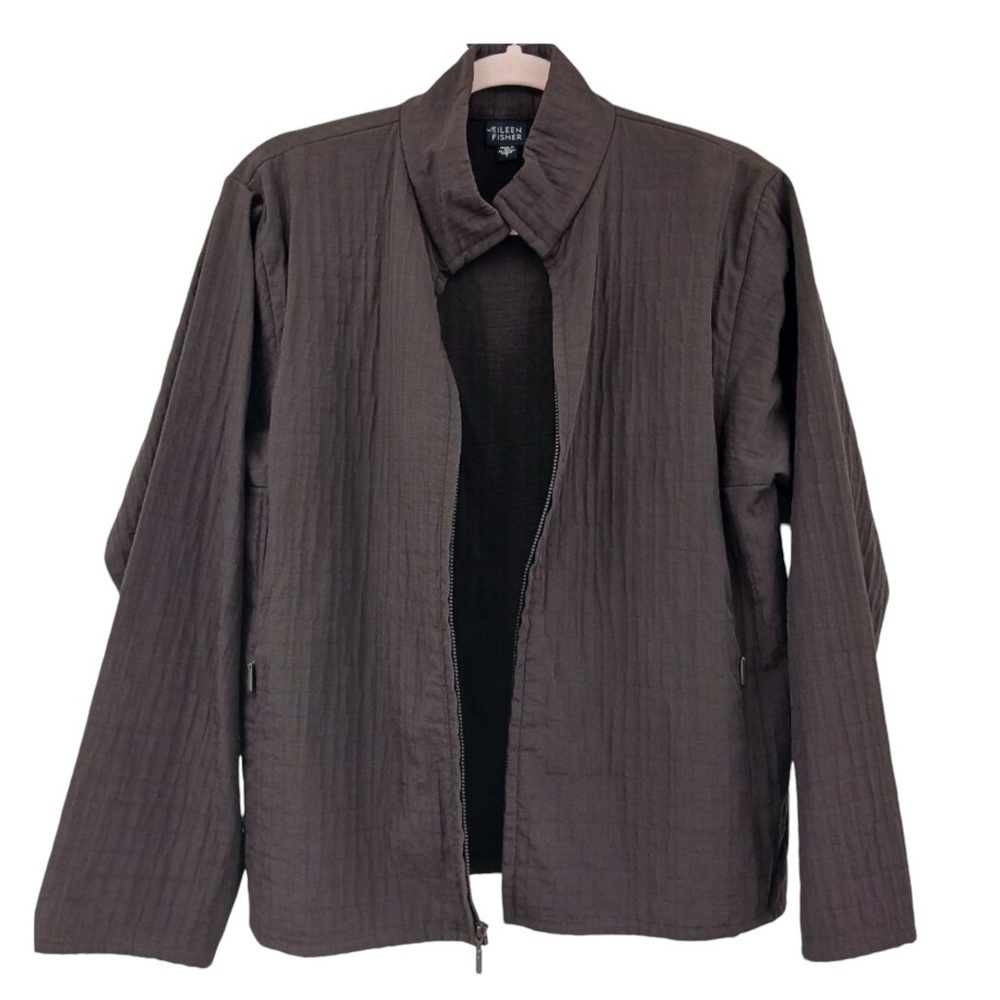 Eileen Fisher Brown Jacket Womens Small Textured Full Zip Lightweight Pockets